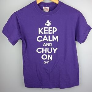 Chuy's Tex Mex Restaurant Purple Graphic Tee - Keep Calm and Chuy On
